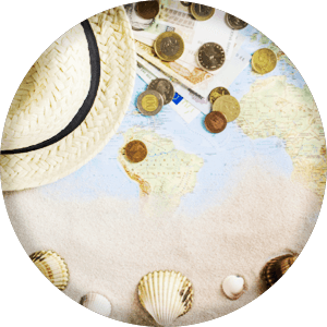 Map, Coins, Compass and Shells